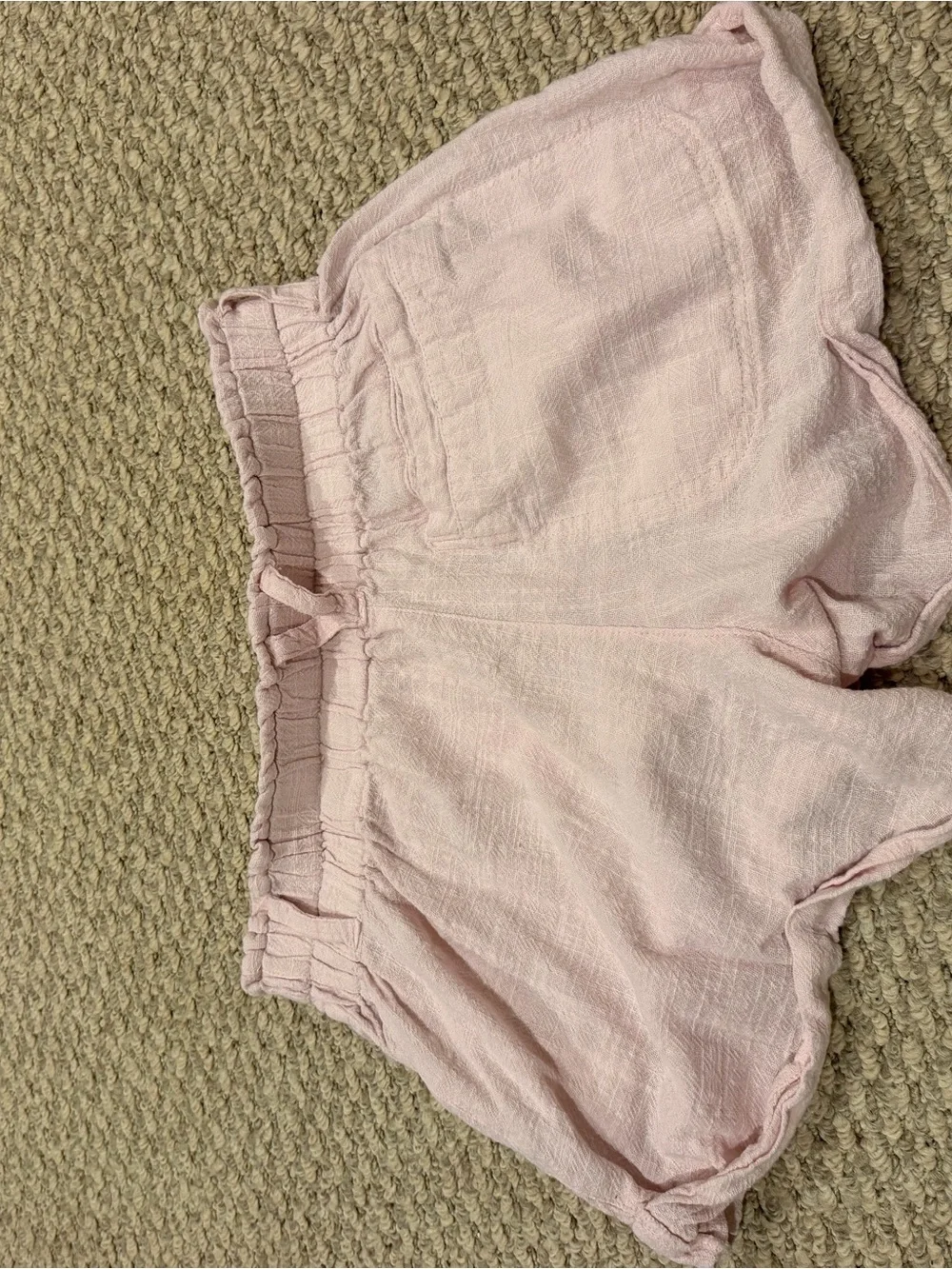 Free People Light Pink High-Waist Ruffle Hem Shorts